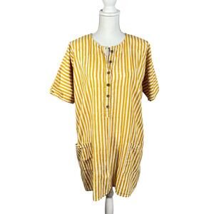 Emerson Fry India Collection Caftan Dress Womens OS Yellow Stripe Tunic Top